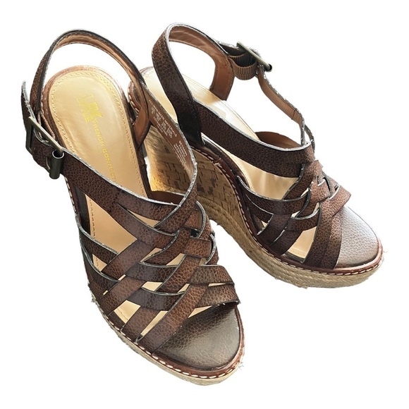 French Connection Cork Wedge Leather Espadrilles Sz 6 - Picture 9 of 10